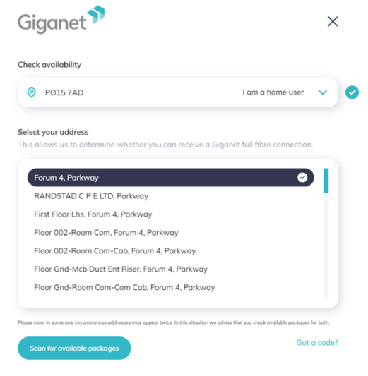 I can't find my address Guaranteed speeds Giganet full fibre