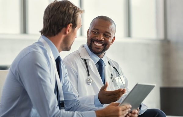 Healthcare professionals using business connectivity solutions