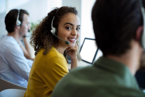 female call handler with headset