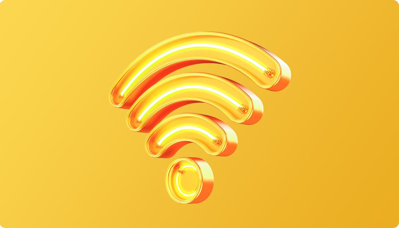 Glowing yellow Wi-Fi signal bands vector image
