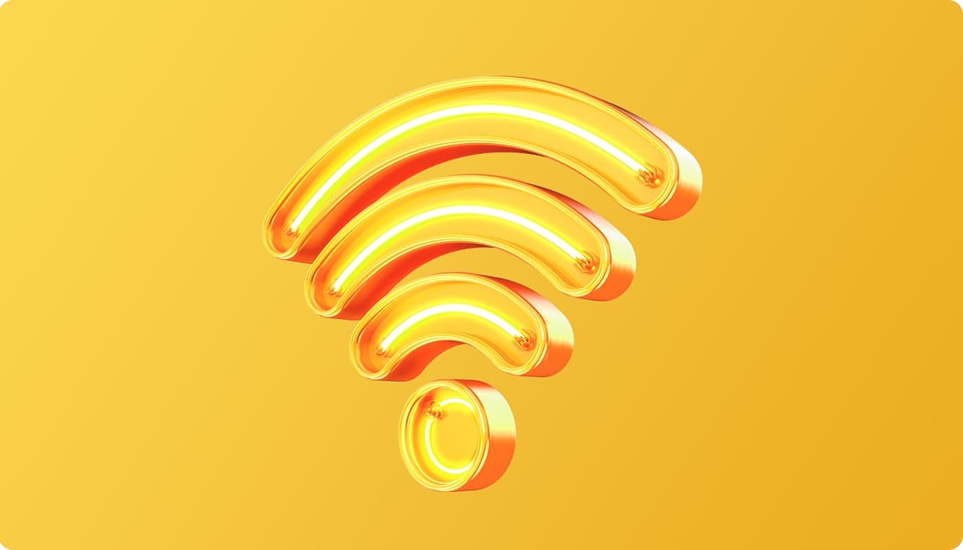 Glowing yellow Wi-Fi signal bands vector image