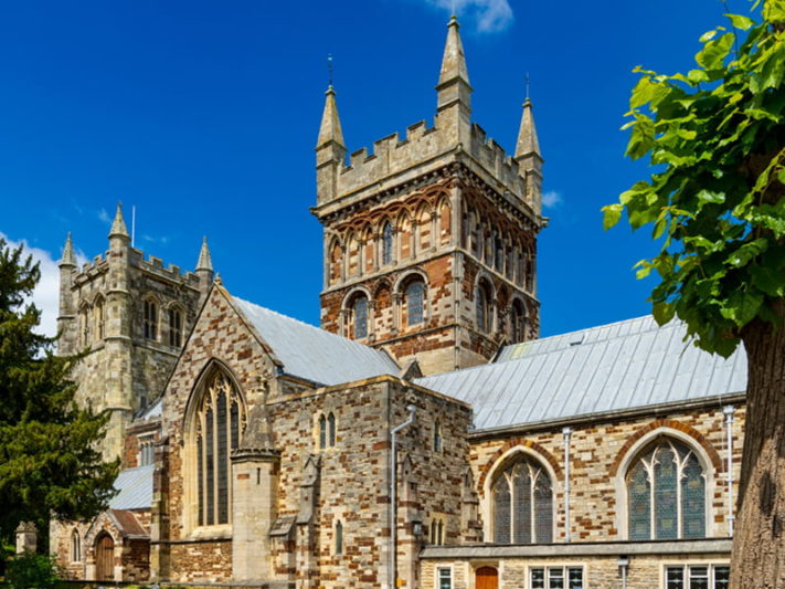 Wimborne Minister photographed under blue sky