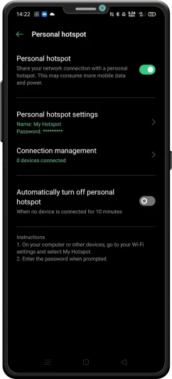 Android hotspot settings